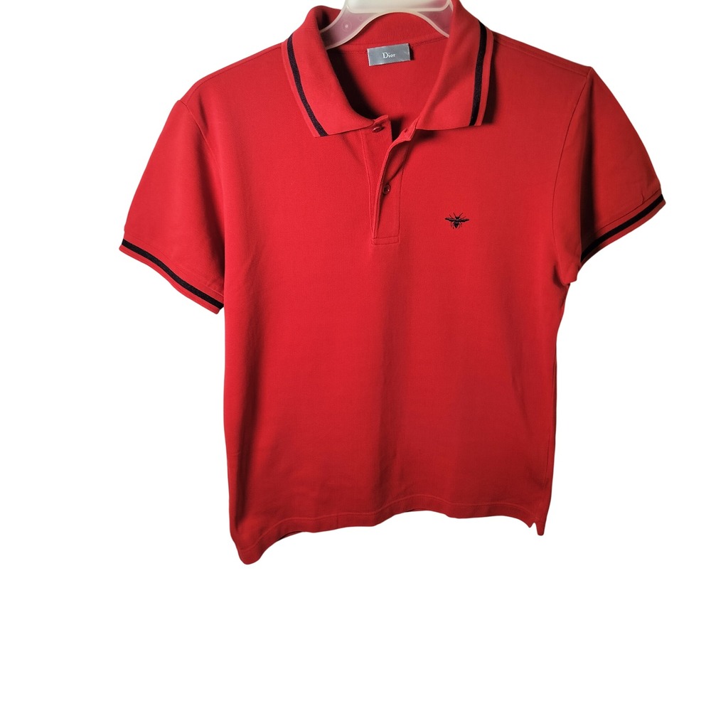 Dior Homme Mens Red‎ Bee Embroidery Cotton Pique Polo Shirt 463J800B0373 Size M